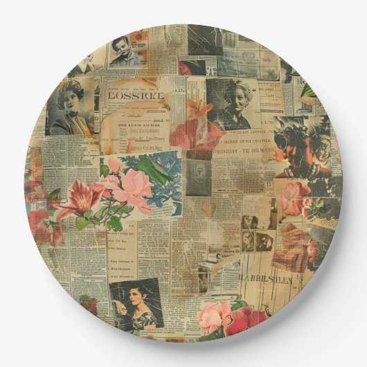 Rustieke krant Patchwork Collage (2) Papieren Bordje (Voorkant)