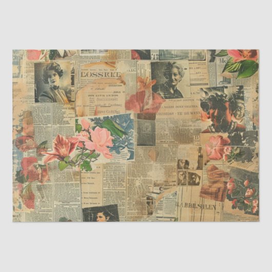 Rustieke krant Patchwork Collage (2) Tissuepapier (Voorkant)