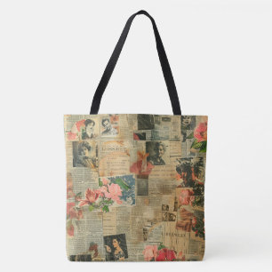 Rustieke  krant Patchwork Collage (2) Tote Bag