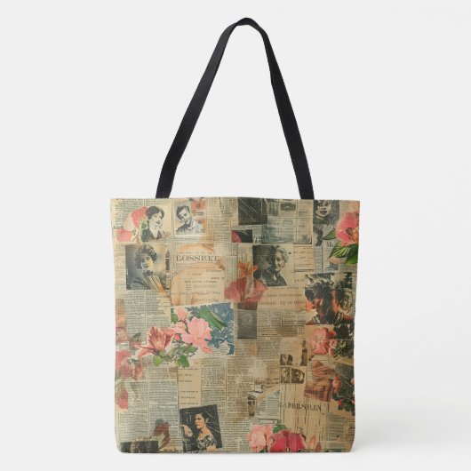 Rustieke krant Patchwork Collage (2) Tote Bag (Voorkant)