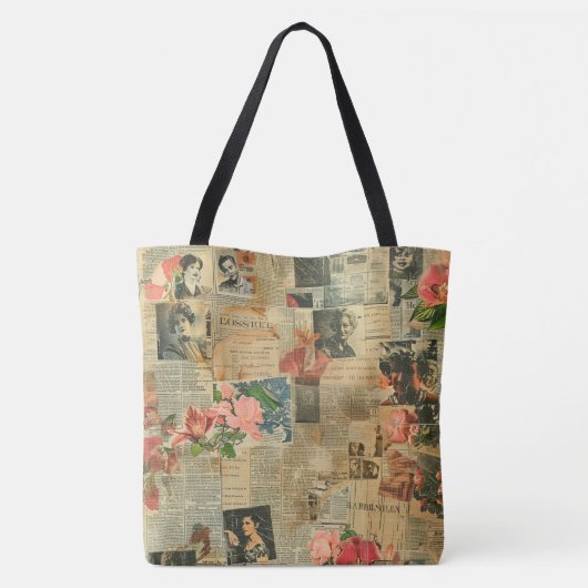 Rustieke krant Patchwork Collage (2) Tote Bag (Achterkant)