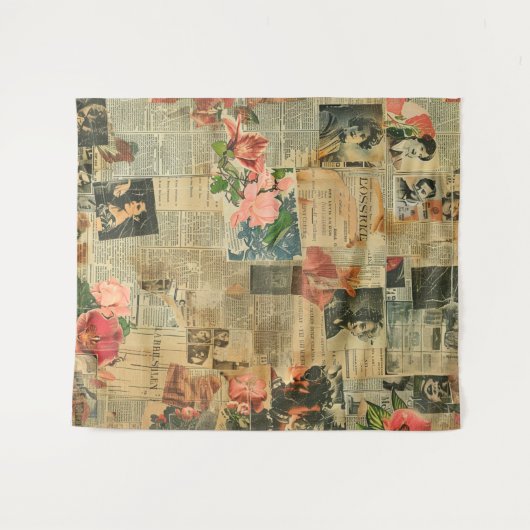Rustieke krant Patchwork Collage (2) Wandkleed (Voorkant (horizontaal))
