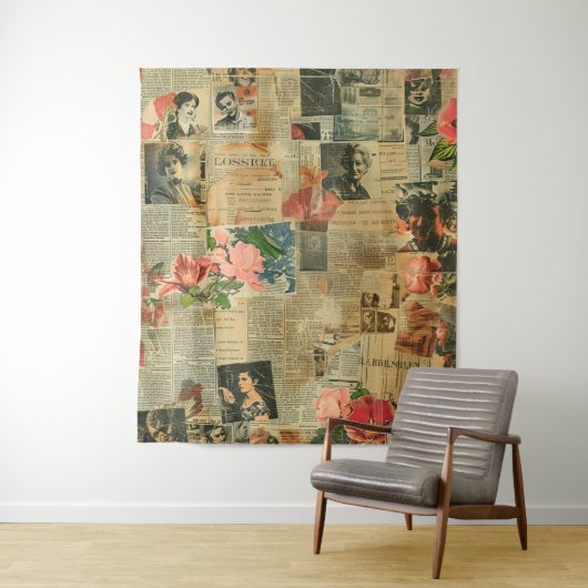 Rustieke krant Patchwork Collage (2) Wandkleed (In situ)