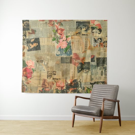 Rustieke krant Patchwork Collage (2) Wandkleed (In Situ (horizontaal))