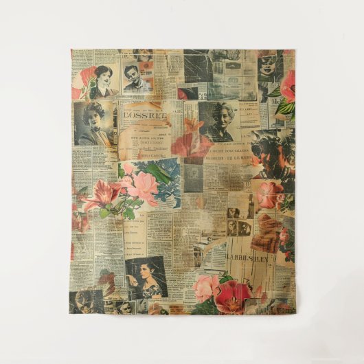 Rustieke krant Patchwork Collage (2) Wandkleed (Voorkant)
