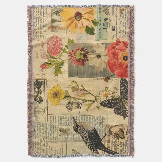 Rustieke krant Patchwork Collage (3) Deken (Voorkant Verticaal)