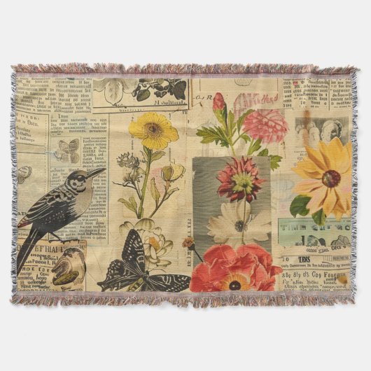 Rustieke krant Patchwork Collage (3) Deken (Voorkant)