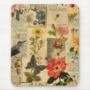 Rustieke  krant Patchwork Collage (3) Muismat
