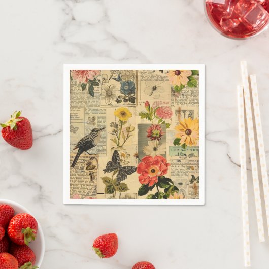 Rustieke  krant Patchwork Collage (3) Servet (Insitu)