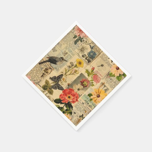 Rustieke  krant Patchwork Collage (3) Servet (Hoek)