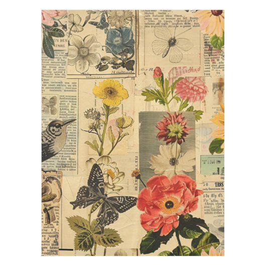 Rustieke  krant Patchwork Collage (3) Tafelkleed (Voorkant)