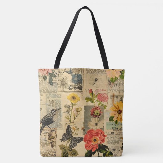 Rustieke  krant Patchwork Collage (3) Tote Bag (Voorkant)