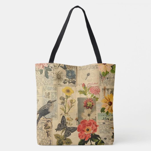 Rustieke krant Patchwork Collage (3) Tote Bag (Achterkant)