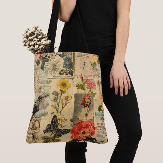 Rustieke krant Patchwork Collage (3) Tote Bag (Dichtbij)