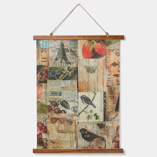 Rustieke krant Patchwork Collage (4) Hangend Wandkleed (Voorkant)