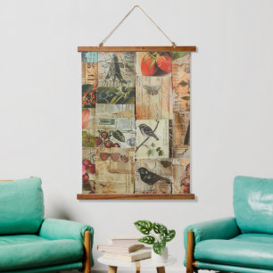 Rustieke  krant Patchwork Collage (4) Hangend Wandkleed