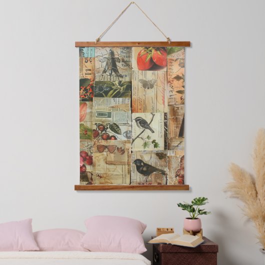 Rustieke krant Patchwork Collage (4) Hangend Wandkleed (Slaapkamer)