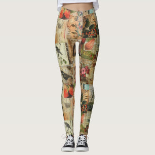 Rustieke  krant Patchwork Collage (4) Leggings