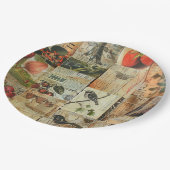 Rustieke  krant Patchwork Collage (4) Papieren Bordje (Gekanteld)