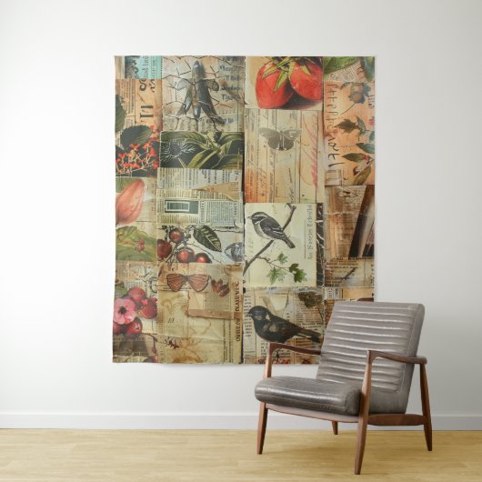 Rustieke krant Patchwork Collage (4) Wandkleed (In situ)