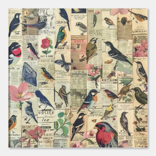 Rustieke krant Patchwork Collage (5) Behang