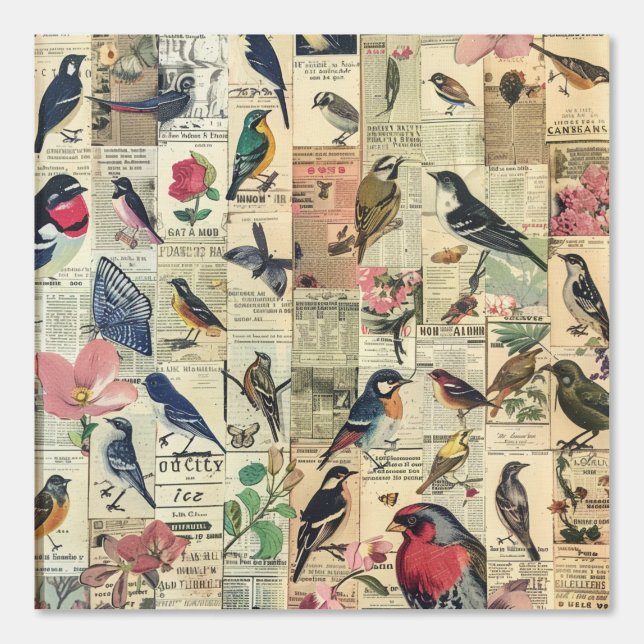Rustieke  krant Patchwork Collage (5) Behang (Voorkant)