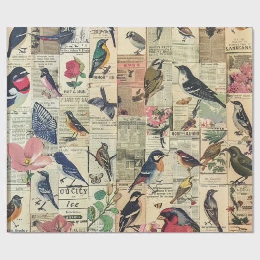 Rustieke krant Patchwork Collage (5) Cadeaupapier (Vlak)