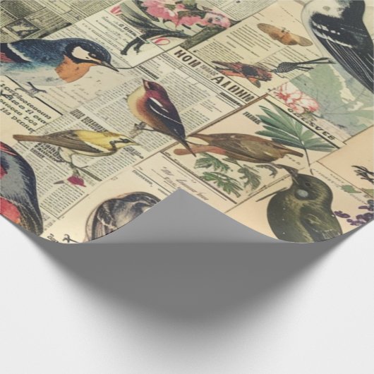Rustieke krant Patchwork Collage (5) Cadeaupapier (Hoek)