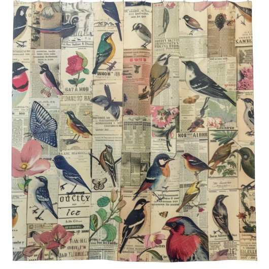 Rustieke krant Patchwork Collage (5) Douchegordijn (Voorkant)