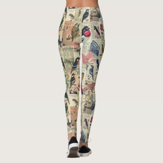Rustieke  krant Patchwork Collage (5) Leggings (Achterkant)