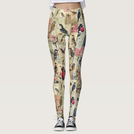 Rustieke  krant Patchwork Collage (5) Leggings (Voorkant)