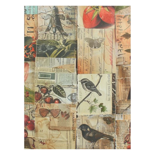 Rustieke  krant Patchwork Collage (5) Tafelkleed (Voorkant)