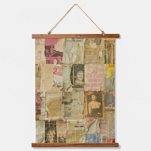 Rustieke krant Patchwork Collage (6) Hangend Wandkleed (Voorkant)