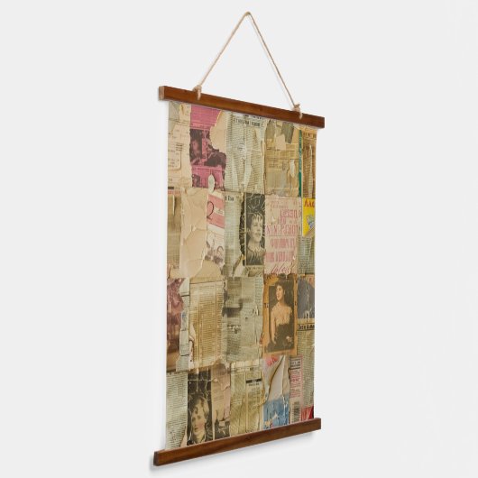 Rustieke krant Patchwork Collage (6) Hangend Wandkleed (Gebogen)