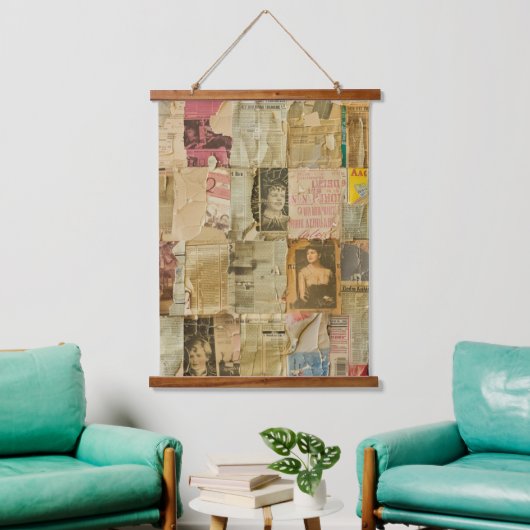 Rustieke  krant Patchwork Collage (6) Hangend Wandkleed (Woonkamer)