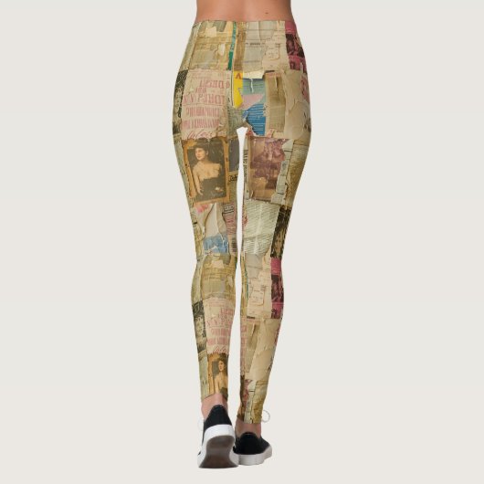 Rustieke krant Patchwork Collage (6) Leggings (Achterkant)
