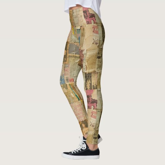 Rustieke krant Patchwork Collage (6) Leggings (Links)