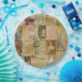 Rustieke krant Patchwork Collage (6) Papieren Bordje (Feest)