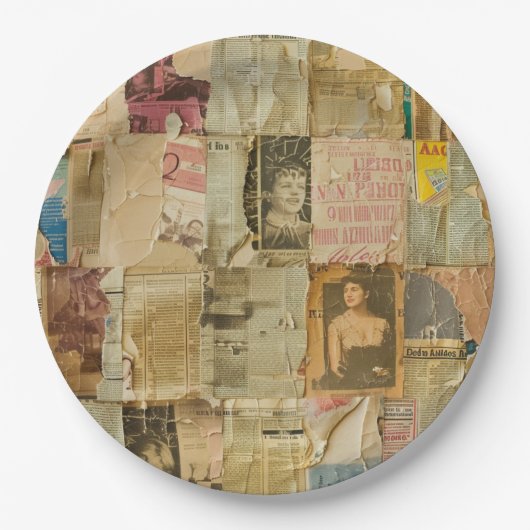 Rustieke krant Patchwork Collage (6) Papieren Bordje (Voorkant)