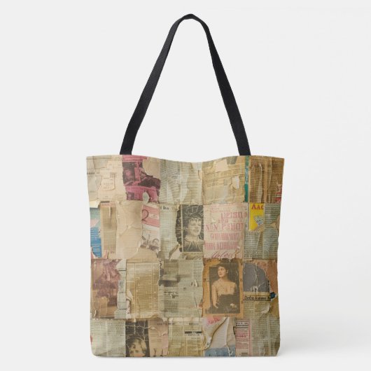 Rustieke krant Patchwork Collage (6) Tote Bag (Achterkant)