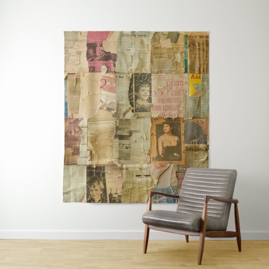 Rustieke krant Patchwork Collage (6) Wandkleed (In situ)