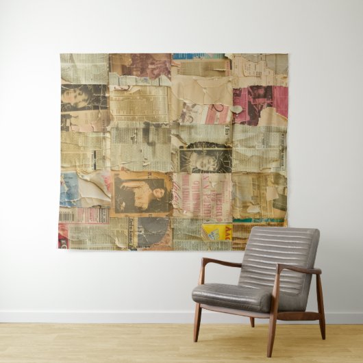 Rustieke krant Patchwork Collage (6) Wandkleed (In Situ (horizontaal))