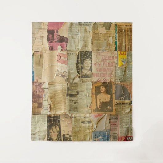 Rustieke krant Patchwork Collage (6) Wandkleed (Voorkant)