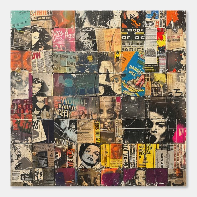 Rustieke  krant Patchwork Collage (7) Behang (Voorkant)