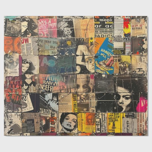 Rustieke  krant Patchwork Collage (7) Cadeaupapier (Vlak)