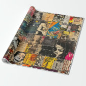 Rustieke krant Patchwork Collage (7) Cadeaupapier (Uitgerold)