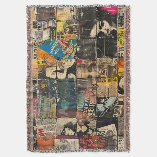 Rustieke  krant Patchwork Collage (7) Deken (Voorkant Verticaal)