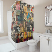 Rustieke krant Patchwork Collage (7) Douchegordijn (In situ)