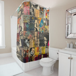 Rustieke krant Patchwork Collage (7) Douchegordijn