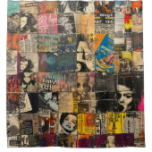 Rustieke krant Patchwork Collage (7) Douchegordijn (Voorkant)
